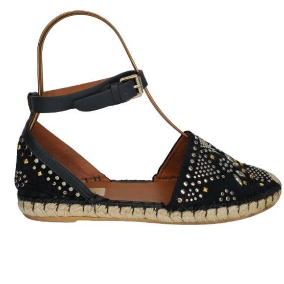 Valentino Garavani Black Suede Stud-Embellished Espadrille Flats